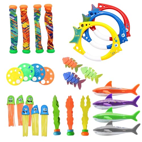 Kalastussaari Swimmingpool -Spielzeug Set Kid Pool Diving Toy Summer Swimming Diving Toy Unterwasser Tauchspielpool Training Spielzeug für Kid 27pcs Schwimmbadspielzeug von Kalastussaari