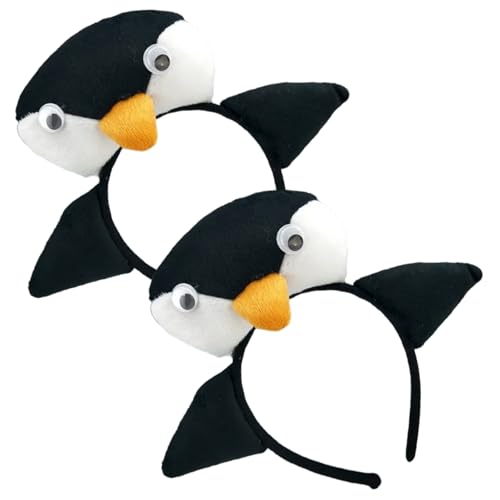 Kalastussaari Tierstirnbänder, 2pcs süße Plüsch -Pinguin -Kopfbedeckung, elastisches Cosplay lustiger Kopfschmuck für Erwachsene Kinder Haarzubehör Foto Requisiten von Kalastussaari