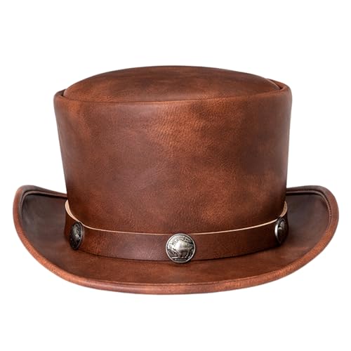 Kalastussaari Top-Hut, viktorianischer Hut für Männer, Magierhut, formelle Kurze Rand Top-Hüte, PU Leder Steampunk Top-Hut für Halloween, Show, Cosplay-braun von Kalastussaari