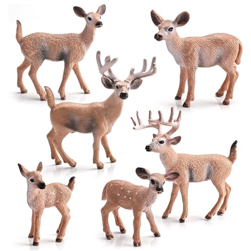 Kalastussaari Waldtiere -Figuren, 6pcs Waldtiere Figuren, realistische plastische Hirschform tierische Figuren, Miniaturspielzeugkuchen -Topper für Kinder Lernen Bildungspersonal Lernen von Kalastussaari