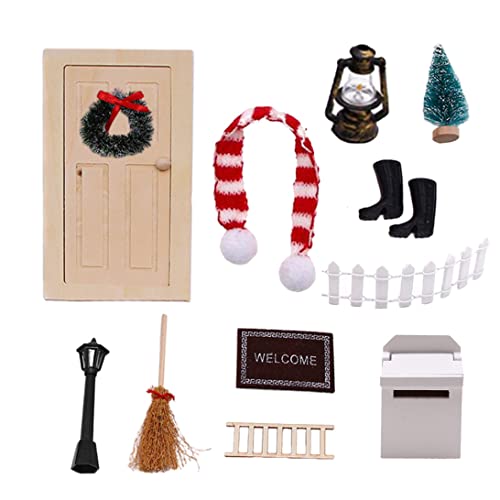 Kalastussaari Weihnacht Dollhouse Möbel 12pcs Simulation Mini Weihnachtsbaumtür Leiter Postfach Gartenmöbel Puppenhauszubehör Stil 1, Mini GNOME -Tür mit Zubehör von Kalastussaari