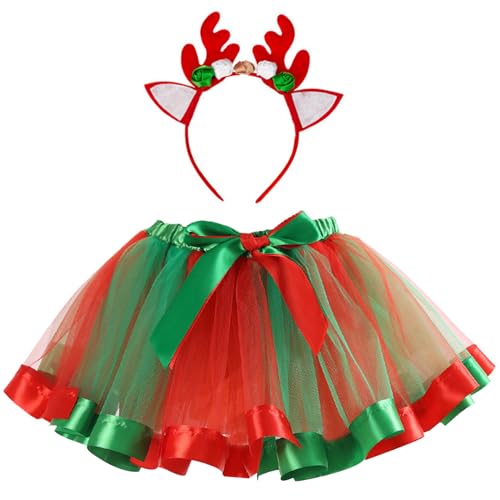 Kalastussaari Weihnachtstanzkostüm für Girl 2PCS/Set Weihnachtsrock mit Rentierstirnband -Mädchen Weihnachts -Outfit für Weihnachtskleid S, Weihnachtstanzkostüm von Kalastussaari