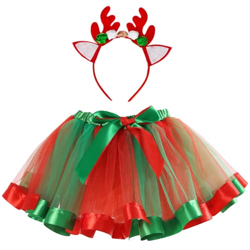 Kalastussaari Weihnachtstanzkostüm für Mädchen 2pcs/Set Weihnachtsrock mit Rentierstadband Girl Weihnachts -Outfit für Weihnachtskleid M, Weihnachtstanzkostüm von Kalastussaari