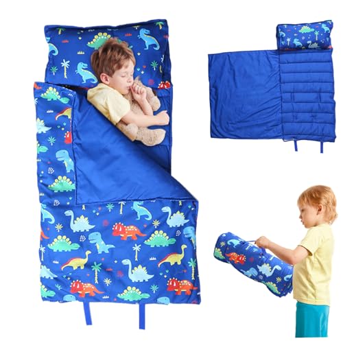 Kleinkind-Nickerchen-Matte mit Kissen und Decken Anti-Kick-Thermo-Schlafmatte mit Griff 47x20 Tragbares Roll-up-Kinder Schlafsack Nickerchen für Kindertagesstätte Vorschule, Dinosaurier Nickerchenmat von Kalastussaari