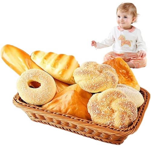 Künstliches Brot Set, 8pcs Realistisches gefälschtes Essen zum Ausstellen, Faux -Lebensmittel -Requisiten mit Korb, 1: 1 Realistische Apperance & Duftkünstlungsbäckereidekor für Heim-, Restaurant- un von Kalastussaari