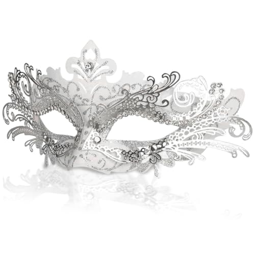 Maskerade -Maske, venezianische Maske, weiße Maskerade -Maske mit exquisitem Schnitzen und Strass, Karnevalmaske Venezianische Masken für Party, Abschlussball, Halloween von Kalastussaari