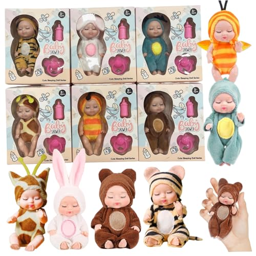 Mini -Babypuppen 6pcs 4,5 Zoll realistisch schlafen kleine Babypuppen mit unterschiedlichen Kleidung, Milchflaschen und Schnuller bewegliche Joint Tiny Babypuppe, Geschenke für Mädchen Mini -Babypupp von Kalastussaari