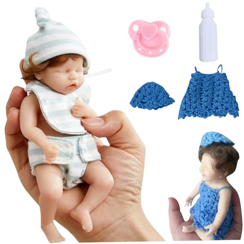 Mini -Puppen 7x4,5x3.7 lockiges Haar Realistisches Babypuppenset mit Kleid, Hut, Flasche, Schnullerwascha von Kalastussaari