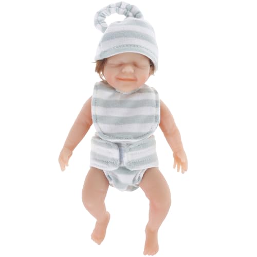 Mini Silicon Babypuppe 6 Zoll weiche Haut realistische Mini-Babypuppen mit Hut und weiße blaue Streifenkleidung für Anfänger, Kinderspielzeug, Fotografie-Requisiten Style2, Mini Silicon Baby von Kalastussaari