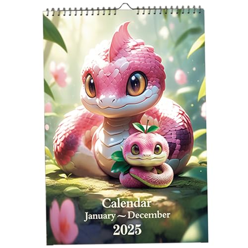 Schlangenkalender 2025, Snakes Monthly Wall Calender, große Netze für Termine und Planung, hängende chinesische Kalender 2025 mit niedlichem Schlangendesign für Zuhause und Bürodekoration von Kalastussaari