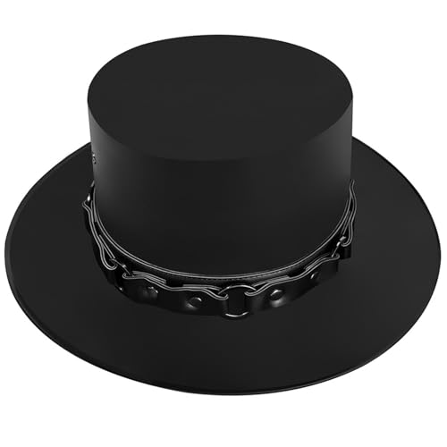 Schwarzer Top -Hut -Leder -Doktor Arzt schwarzer Top -Hut Männer Frauen verkleiden Zauberer Hut cooler Gentleman Top Hut breit Krempe Geschenke für Kostümprops Cosplay Party Black Top Hut Männer von Kalastussaari