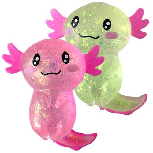 Sensorische Zappel -Stress -Relief -Axolotl -Spielzeug, 2pcs niedliche Malzzuckergefüllte Axolotl mit Glitzer, weiche Flexible langsame Squish -Kugeln, Stressabbau -Squeeze -Spielzeug für Erwachsene von Kalastussaari