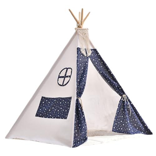 Teepee Zelt für Kinder Sternenmuster Kinder spielen Zelt mit Türvorhang & Skylight 31.5 x 31,5 x 43 Zoll Baumwollwäsche Leinen Kleinkind Zelt mit Quasten für Indoor -Tipe -Zelt für Kinder von Kalastussaari