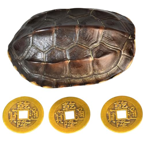 Wahrsagerige Werkzeuge 3,9 Zoll Natutal Turtle Feng Shui Kupfer Tragbares chinesisches Dekor mit 3 Münze zur Linderung von Stress Gesundheit Wohlstand Propination Liebhaber Geschenke Feng Shui von Kalastussaari