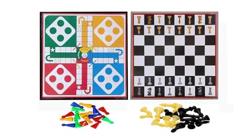 Kalindri Sports Board Games 2 in 1 Chess & Ludo Board 40,6 cm x 40,6 cm (Chess & Ludo) mit Playing Coins von Kalindri Sports