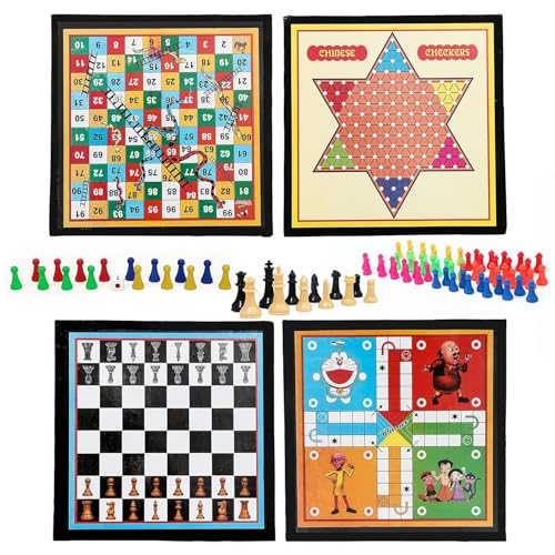 Kalindri Sports Board Games 2-in-1 Ludo, Chess, Snakes & Ladders and Cinese Checkers with Playing Coins von Kalindri Sports