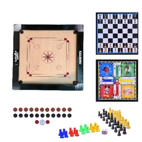 Kalindri Sports Combo, 66 cm Carrom Board mit 40 cm Ludo Chess Board, Game Set von Kalindri Sports