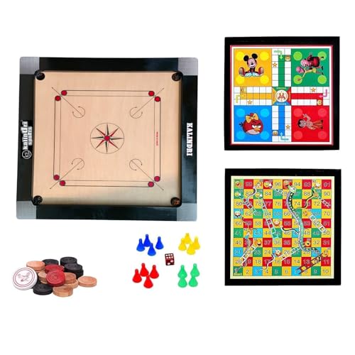 Kalindri Sports Combo of 50,8 cm Carrom Board with Ludo Snack-Ladder Board and Game Coins von Kalindri Sports