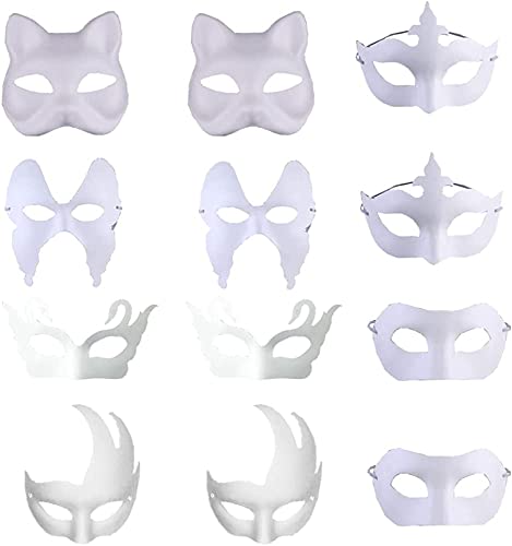 12 Stück Party Weiße Maske, Maskerade Halbmaske, Papier Maske Zum Bemalen, DIY Weißes Papier Maske, DIY Maskenball Party Maske, Geeignet für Halloween Karneval Cosplay Handgemalte Design Maske von Kalsey