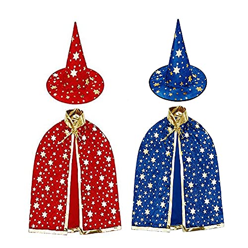 2 Stück Kinder Halloween Kostüm, Halloween Umhang, kinder Cosplay Party, Halloween Cape, Halloween Kostüme Zauberer, Kinder Umhang, Hexe Zauberer Umhang mit Hut, für Jungen Mädchen Cosplay Party von Kalsey