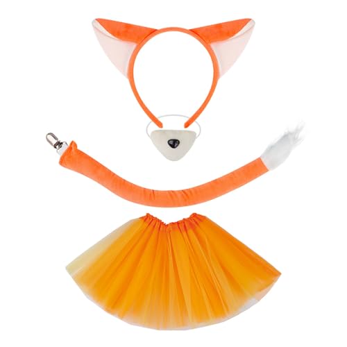 Kalttoy 1/3/4 Fuchs-Kostüme Cosplay Fuchs Ohren Stirnband Fliege Schwanz Tutus Rock Set Halloween Tier Kostüm Zubehör von Kalttoy