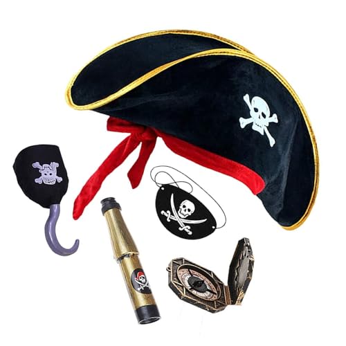 Kalttoy Piraten-Party-Kostüm-Set mit Augenbinde, Totenkopf-Druck, Hut, Karte für Kinder, Cosplay, Schmuck, Halloween-Themen-Zubehör von Kalttoy