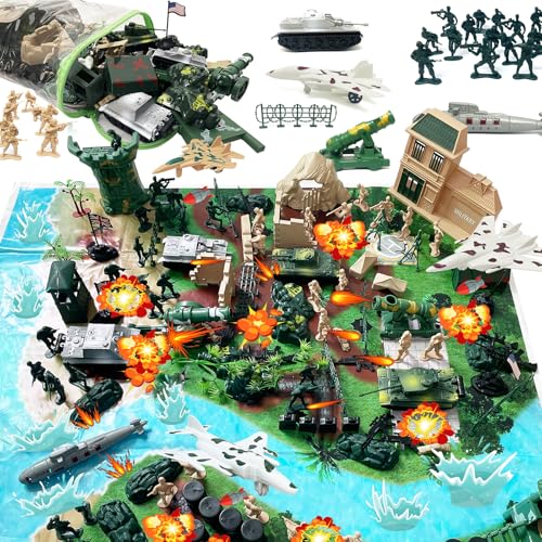 Army Men Toys for Boys, 130 Pcs Kids Military Base Playset, Plastic Action Figures and Accessories with Toy Soldiers, Army Tank, Jets, Walls, Helis, Battlefield Mat and More for Boys Age 6-8 8-12 von Kalysky