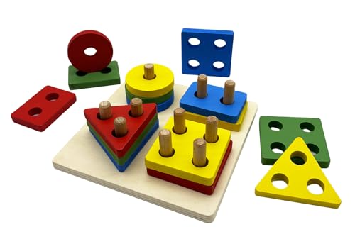 KanCai Holz Puzzles Kinder Kleinkind Geometrische Stacking Spiel Farben und Formen Sortierung Spiel Pädagogisches Spielzeug von KanCai