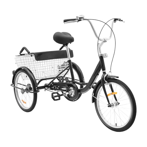 20 Zoll Antirutsch Dreirad mit Kindersitz und Korb,Schwarz Erwachsene 3 Rad Fahrrad mit Klemmbremse und 90 Band Bremse, Max 264.5lb für Unterhaltung, Einkaufen und Sport von Kanbihao