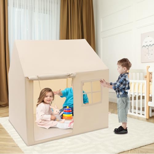 Kinderzelt Indoor, Kinder Spielzelt mit Matte Spielhaus Kinderzimmer Dekor für Kleinkinder 3-13 Jahre 125 x 90 x 125cm Beige von Kanbihao