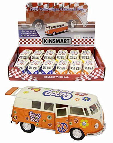 KandyToys Volkswagen Campervan 1:32 Druckguss mit Peace and Love Hippie-Design von KandyToys