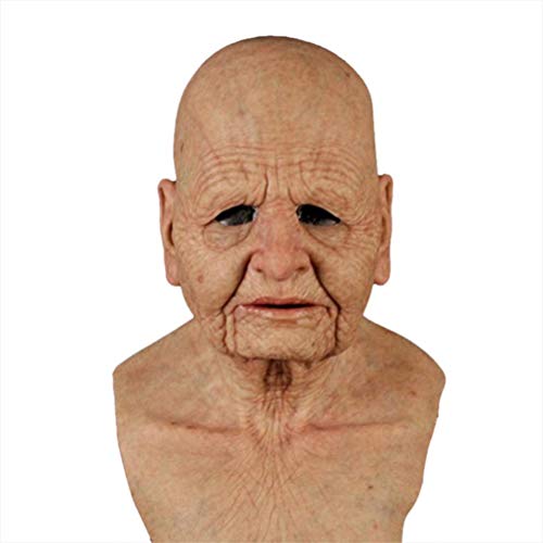 Halloween Old Man Maske, The Ältere Old Man Kopfbedeckung Realistische Silikon Maskerade Vollkopf knifflige Requisiten Halloween Kopfschmuck Real Human Horror Perücke Party Requisiten Kopfbedeckung von Kangmeile