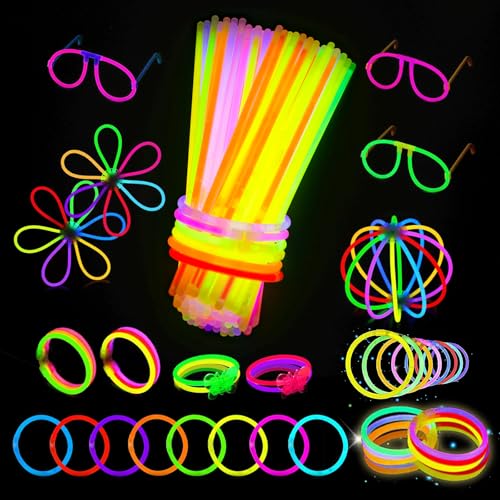 Kangtaixin 100 Knicklichter Leuchtstäbe - Knicklichter Party Set mit 7 Farben, 122 Verbinder für Armbänder, Neon Gadgets für Party, Hochzeit, Silvester und Feuerwerk von Kangtaixin