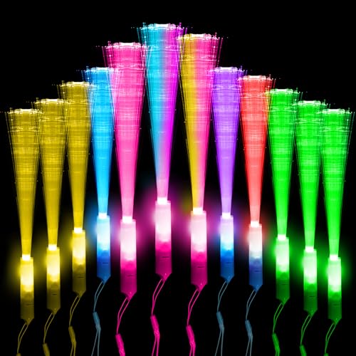 Kangtaixin 12 Stück Bunte LED Leuchtstäbe - Glasfaser Leuchtstab mit Batterie, Glasfaser-Geschenkspielzeug für Kinder für Nachtpartys, Konzerte, Weihnachten, Karneval, Hochzeiten (Bunt) von Kangtaixin