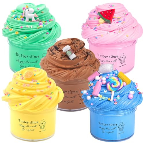 Fluffy Butter Making Slime Kit for Kids, 5 Pack Easter Scented Candy Cheap Slime, Party Favors for Girls and Boys, Putty Slime Charms Toys for Kids, Soft Stretchy & Non-Sticky, Crunchy, Bag Fillers von Kaoerdce