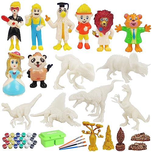 Kaohxzklcn Handbemaltes Spielzeug Dinosaurier Modellfiguren Puppen 24 Bastelsets Interaktives Zeichenspielzeug von Kaohxzklcn