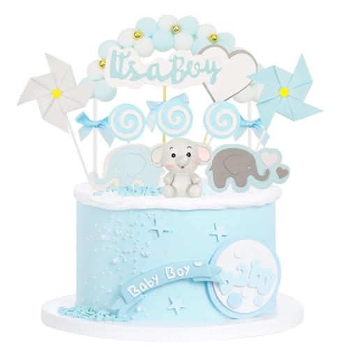 Kapokr 17 Stück Tortendeko Taufe Elefante Tortendeko Junge Blau Tortendeko Baby Taufe Tortendeko Baby Shower Deko für Babyparty Gender Reveal Partydeko von Kapokr