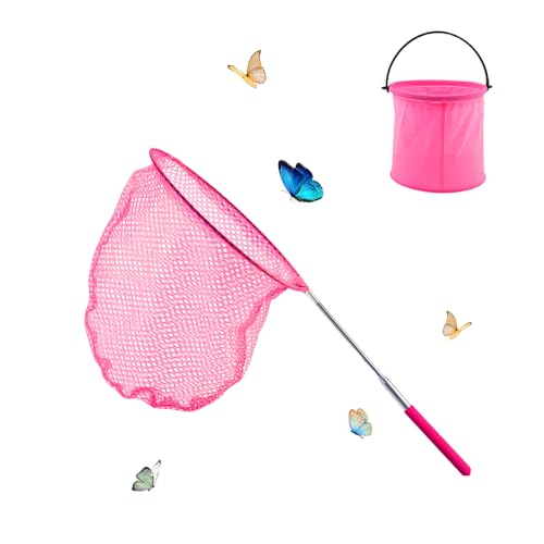 Kapokr Kescher Kinder Teleskop Schmetterlingsnetz with Faltbarer Eimer Kächersieb Kinder Fischernetz Kinder für Fangen von Insekten Fischen Outdoor Strand Garten Aktivitäten (Rosa) von Kapokr