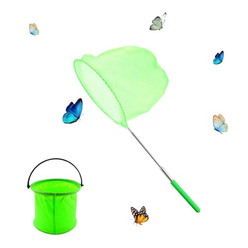 Kapokr Teleskop Kescher Kinder with Faltbarer Eimer Schmetterlingsnetz Kinder Kescher für Kinder, Fischernetz, Teichnetz, Ausziehbar, Kleinen Fischen, Outdoor, Strand, Garten (Grün) von Kapokr