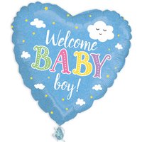 Folienballon in Herzform, Welcome Baby Boy, 38cm x 39cm von Karaloon GmbH