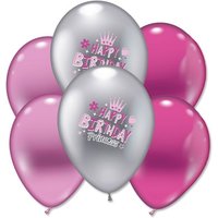 Happy Birthday Prinzessin Luftballons, 6 Stk, pink & silber, Ø 30cm von Karaloon