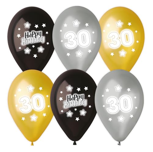 6 Ballons Happy Birthday "30" von Karaloon