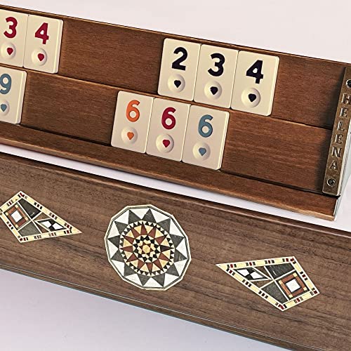 Kardelen Handgefertigtes, massives Holz-Rummi-Set, handgefertigt, Mosaik-Einlage, Walnuss, Okey-Spiel (26451.WAL) von Kardelen