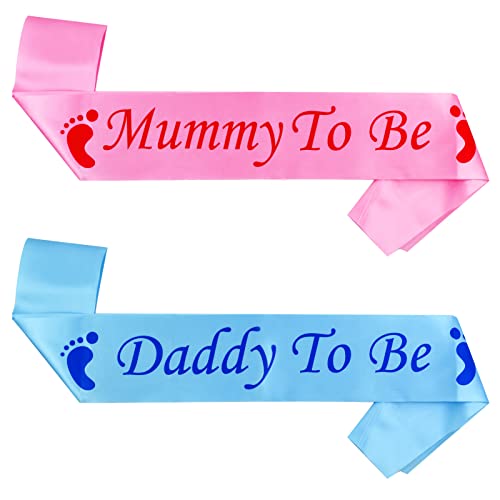 2 Stück Schärpe für werdende Mütter mit Aufschrift "Mummy To Be", rosa Daddy To Be", blaue Schärpe für werdende Mütter, Babyparty, Schärpe, Party-Dekoration, Zubehör, Schärpen für Mama, Familie von Karjiaja