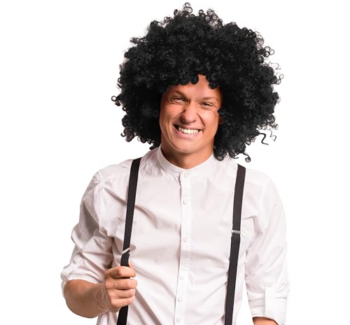 KarneLux Afro Perücke - Lockenperücke Accessoire Karnevalskostüm für Damen und Herren - Ideal für Fasching, Karneval oder Motto Partys (Schwarz) von KarneLux