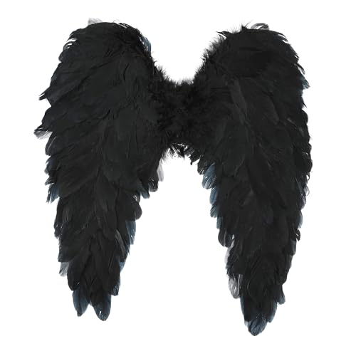 KarneLux Feder Flügel Engel - Damen Kostüm Accessoire für Engel, Amor und Christkind - Ideal für Karneval, Fasching, Halloween oder Theater - 45 x 45 cm (Schwarz) von KarneLux