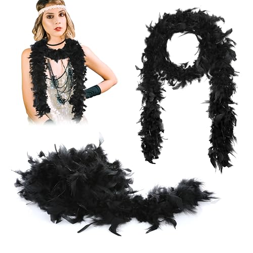 KarneLux Federboa - Kostüm Accessoire für 20er Jahre Style, Charleston Look oder Burlesque - Ideal für Karneval, Fasching, Halloween oder Motto Partys (Schwarz) von KarneLux