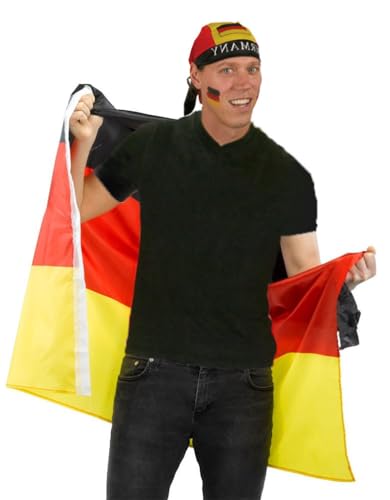 Fußball Klamotten Deutschland Kostüm Flagge als Poncho Cape Umhang Fan-Artikel INKL Kopftuch Deutschland Fan Bandana schwarz rot Gold Herren EM WM Herren Fußball von Karneval-Klamotten