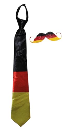 Fußball Klamotten Deutschland Krawatte Fan-Artikel EM WM Herren Fußball Deutsche Flagge Schnurrbart Deutschland Fan-Schnurrbart schwarz rot Gold von Karneval-Klamotten