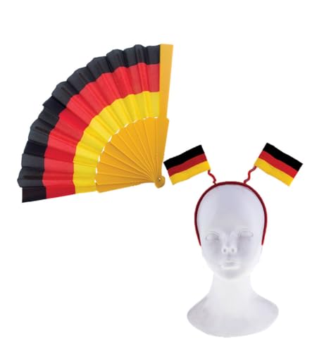 Fußball Klamotten Haarreif Deutschland Fan-Haarreif 2 Flaggen Deutschland mit Fächer Deutschland Deutsch Fußball Deutschland Herren EM WM von Karneval-Klamotten